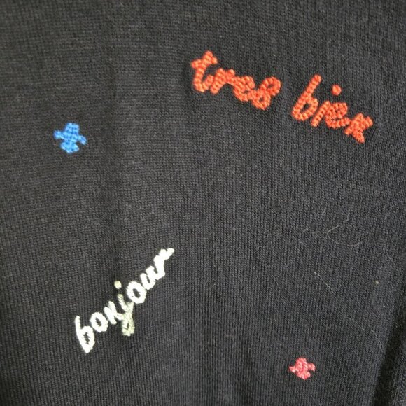 Talbots Charming Embroidered Navy Novelty Cardigan Sweater Size Sp - Picture 5 of 8